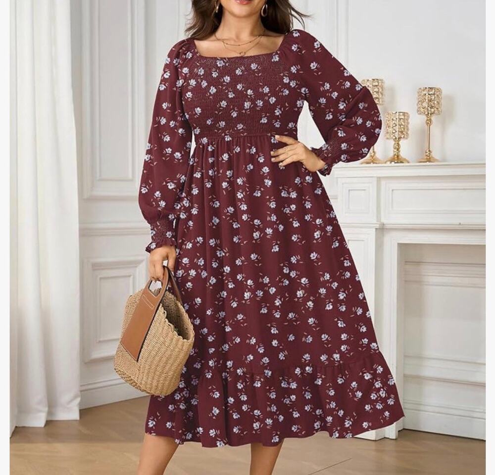 NWT SCOMCHIC Women's Plus Size Maxi Dress LS Floral Size XL